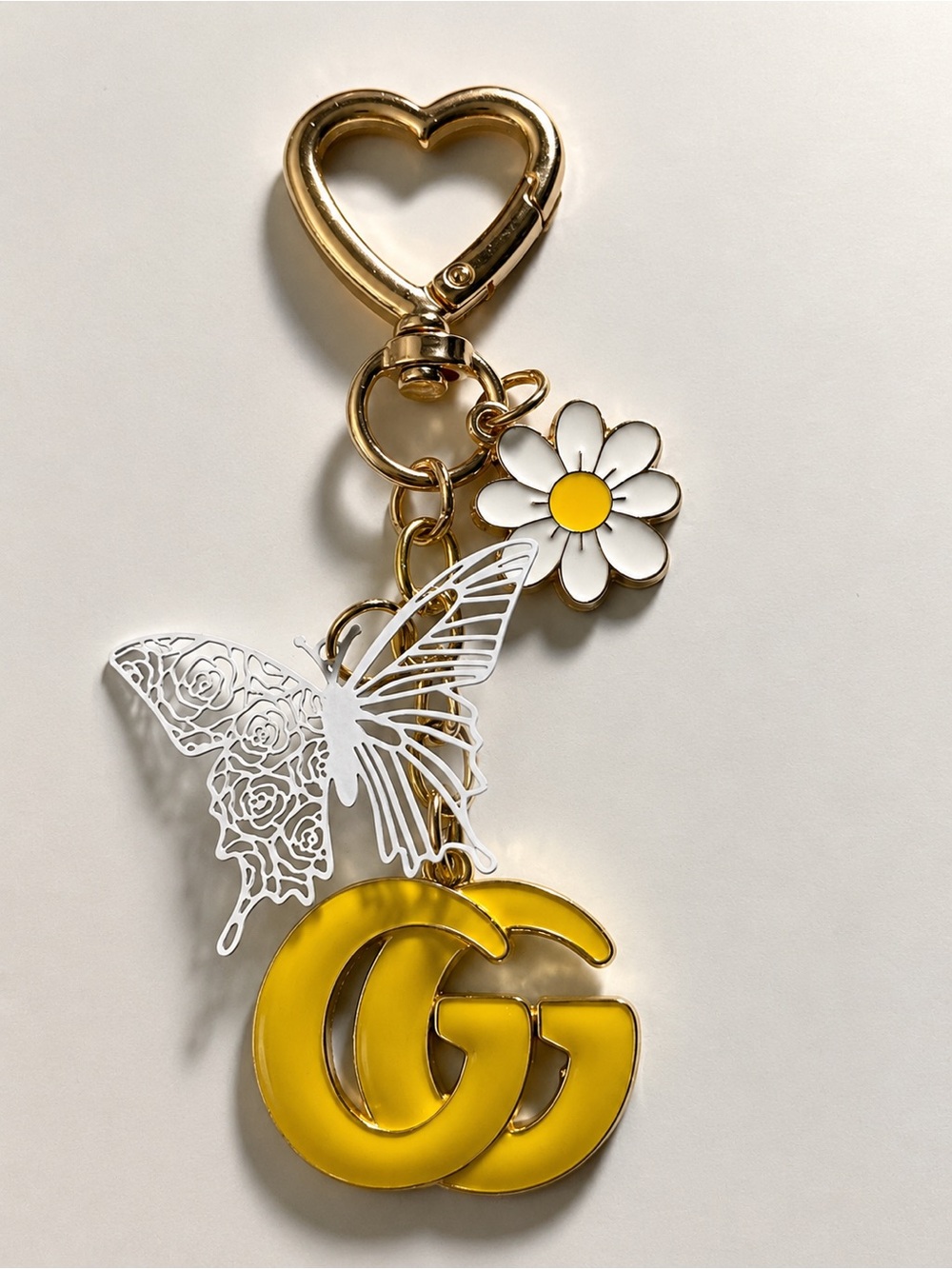 Gold & Yellow GG Logo Daisy Butterfly Keychain